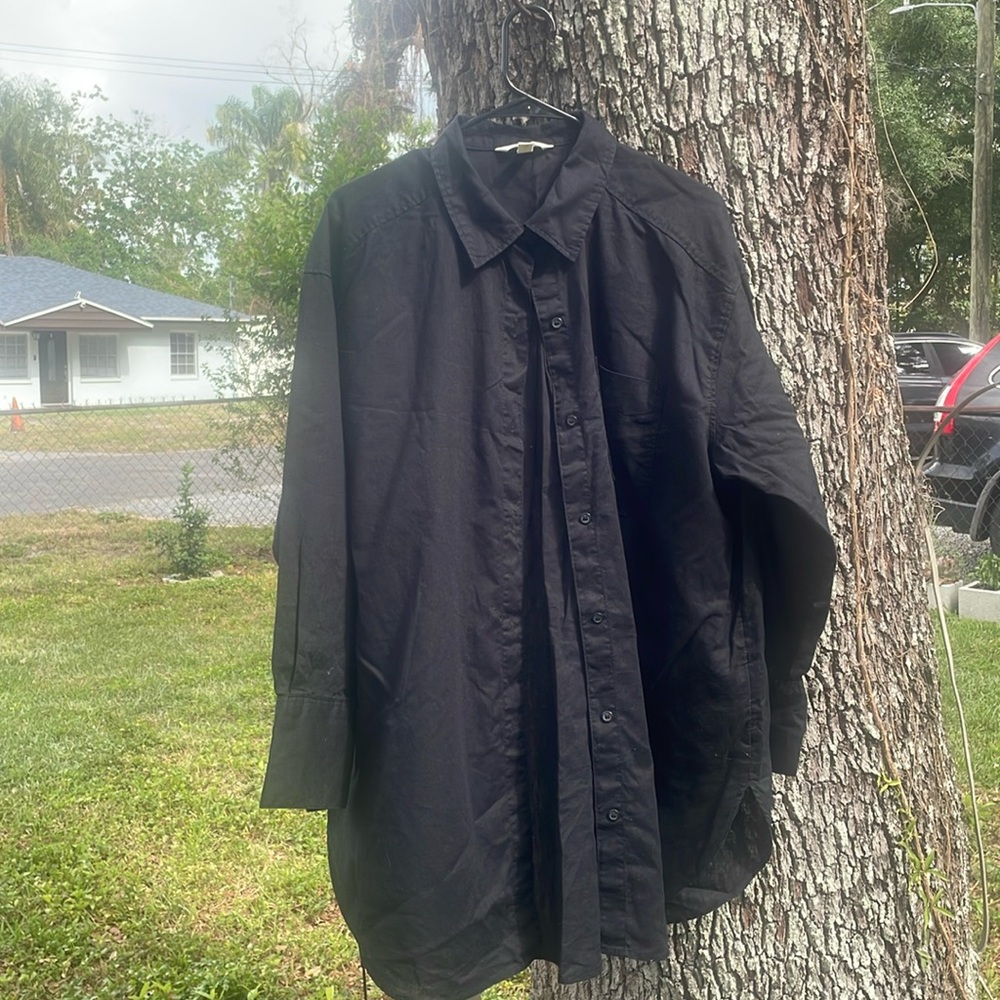 Cotton/Line Mix Black Blouse